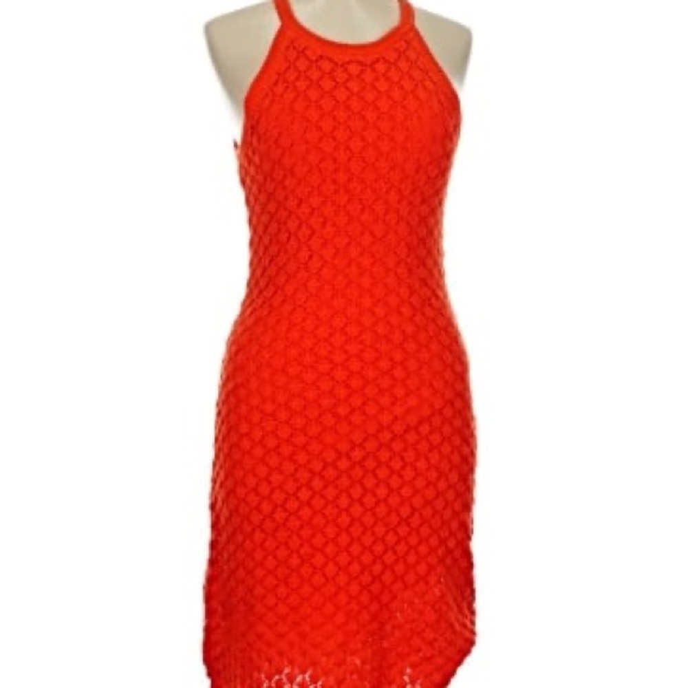 Eliza J Vibrant Orange Crochet Midi Dress
